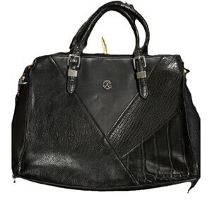 Black Women's Satchel Textured Panel Logo Accent CXL By Christian Lacroix